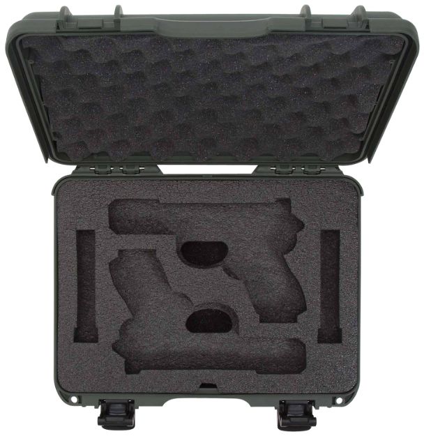 Picture of Nanuk 910GLOCK6 910 Glock Compatible 2 Up Pistol Case Olive Polymer w/ Latches Closed-Cell Foam Padding & Airline Approved 13.20" L x 9.20" W x 4.10" H Interior Dimensions