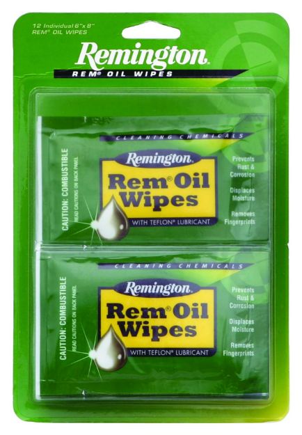 Picture of Remington Accessories 18411 Rem Oil  Cleans/Lubricates/Protects Single Pack Wipes 12 Per Pack