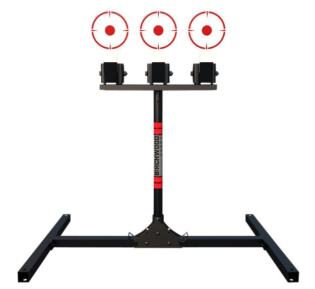 Picture of Birchwood Casey 3TPR 3 Spring Loaded Self Resting Targets Plate Rack Black/Red AR500 Steel 0.37" Thick Standing