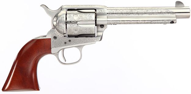 Picture of Taylors & Company 550927DE 1873 Cattleman 45 Colt (LC) Caliber with 5.50"  Barrel, 6rd Capacity Cylinder, Overall White Floral Engraved Finish Steel, Walnut Navy Size Grip & Overall Taylor Polish