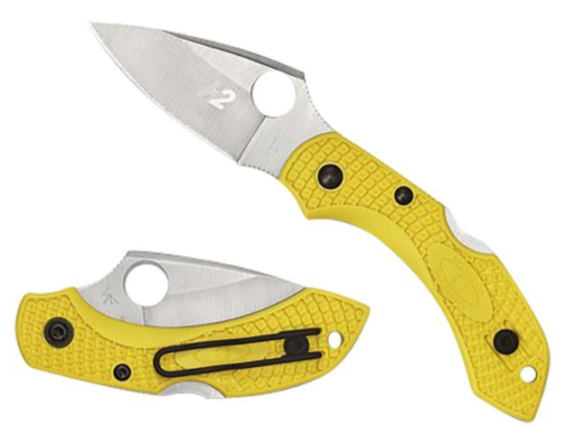 Picture of Spyderco C28PYL2 Dragonfly 2 Salt 2.25" Folding Plain Stonewashed H1 Steel Blade/ Yellow Textured FRN Handle Includes Pocket Clip