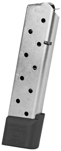 Picture of CMC Products 17150 Power Mag Railed 10rd 45 ACP Fits 1911 Government Stainless Steel w/ Black Base Pad