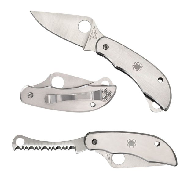 Picture of Spyderco C176P&S Clipitool  Silver Stainless Steel Folding 8Cr13MoV SS 4.57"/4.59" Long Part Serrated Blade Stainless Steel Handle Features Screwdriver/Opener