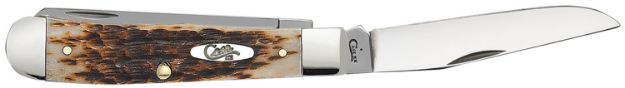 Picture of Case 00164 Trapper  Medium 3.25"/3.27" Folding Clip Point/Spey Plain Mirror Polished Tru-Sharp SS Blade Peach Seed Jigged Amber Bone Handle