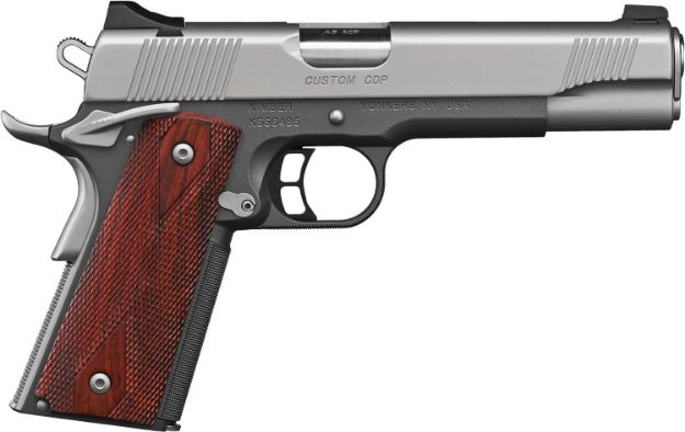 Picture of Kimber Mfg.,inc 3000234 Custom CDP 45 ACP 7+1 5" Satin Silver/KimPro II Front Serrations Charcoal Gray/KimPro II Rosewood Grip