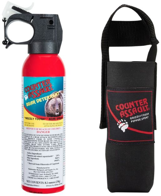 Picture of Counter Assault 15067025 Bear Spray  Capsaicin Range 32 ft-7 Seconds 8.10 oz Includes Holster