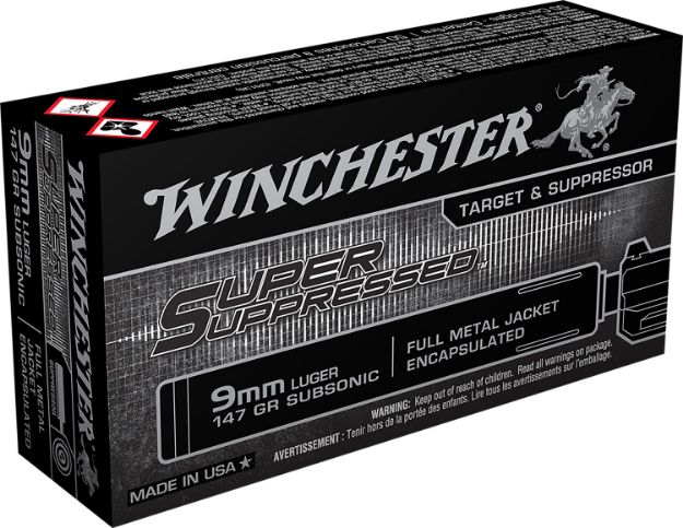 Picture of Winchester Ammo SUP9 Super Suppressed  9mmLuger Subsonic 147gr Encapsulated Full Metal Jacket 50 Per Box/10 Case