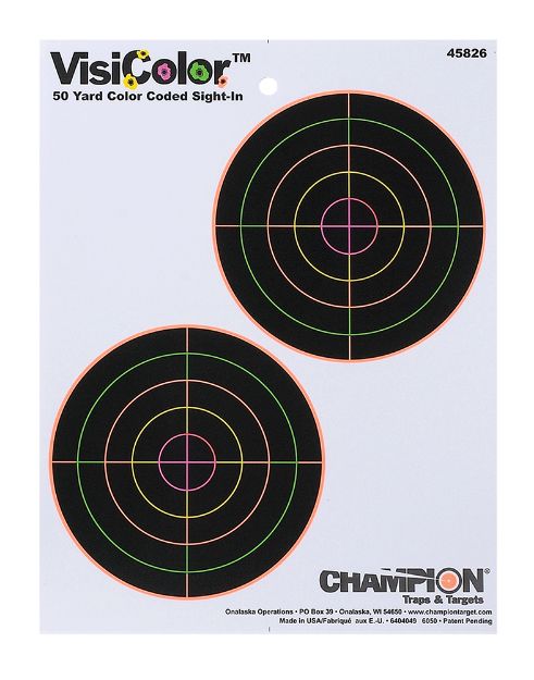 Picture of Champion Targets 45826 VisiColor  5" Double Bullseye Paper Self-Adhesive 8.50" x 11" Multi-Color 10 Pack