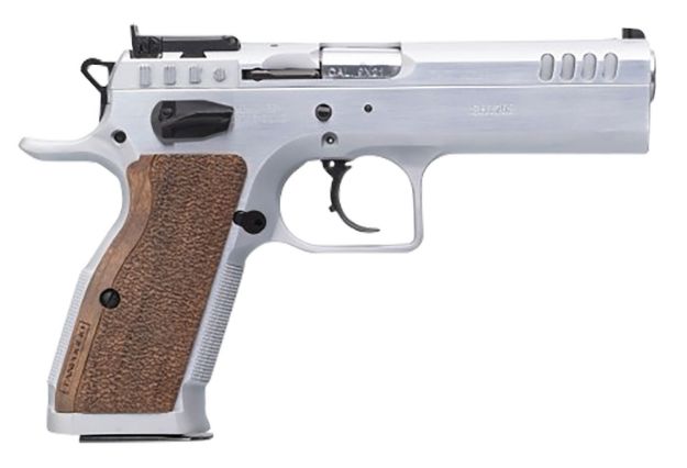 Picture of Tanfoglio IFG TFSTOCK29 Stock II Competition 9mm Luger 17+1 16+1, 4.44" Stainless Polygonal Rifled Barrel, Stainless Ported/Serrated Slide, Stainless Steel Frame, Brown Polymer Grip