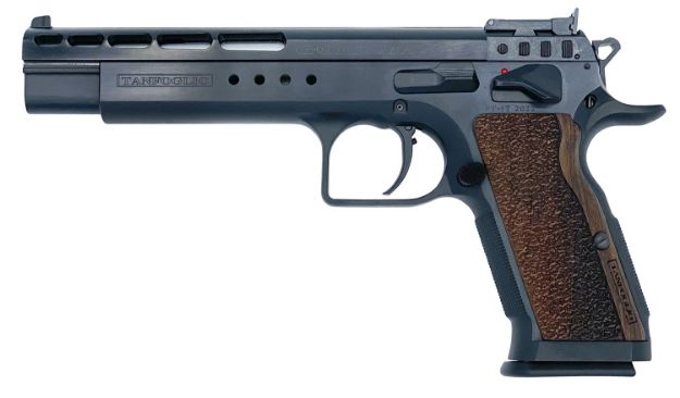 Picture of Tanfoglio TFGOLDM45 Gold Match  45 ACP 10+1 6" Black Steel Barrel, Matte Black Ported Steel Slide, Matte Black Steel Frame w/Beavertail, Wood Grip