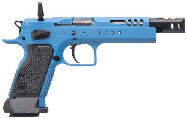 Picture of Tanfoglio IFG TFDOM9 Domina  9mm Luger Caliber with 5.20" Barrel, 17+1 or 19+1 Capacity, Overall Blue Finish Steel, Beavertail Frame, Ported Slide & Black Polymer Grip