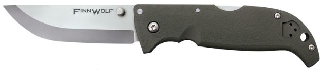 Picture of Cold Steel CS20NPF Finn Wolf 3.50" Folding Clip Point Plain Satin Polished AUS-8A SS Blade/OD Green Griv-Ex Handle Includes Pocket Clip