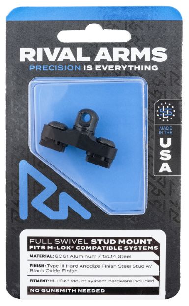 Picture of Rival Arms RA-RA92M1B Full Swivel Stud Mount  Black 6061-T6 Aluminum with Black Anodized 12L14 Steel Stud for M-LOK Mount System