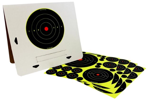 Picture of Birchwood Casey 34208 Shoot-N-C Reactive Target Variety Pack Self-Adhesive Paper Black/Yellow Bullseye 4 Pack