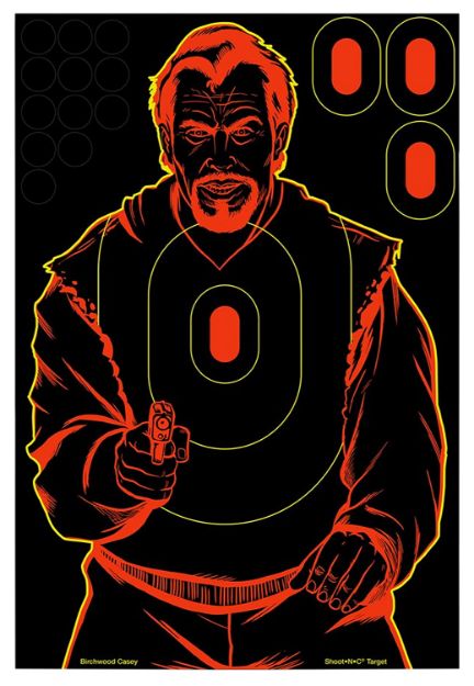 Picture of Birchwood Casey 34647 Shoot-N-C Reactive Target Self-Adhesive Paper Black/Red 12"x18" Bad Guy Silhouette 12 Pack