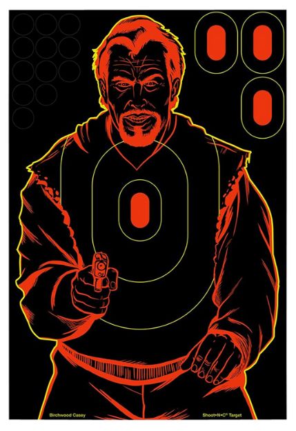 Picture of Birchwood Casey 34643 Shoot-N-C Reactive Target Self-Adhesive Paper Black/Red 12"x18" Bad Guy Silhouette 100 Pack