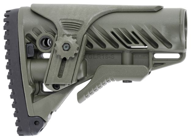 Picture of FAB Defense FXGLR16CPG GLR-16  Tactical Buttstock for AR-15/ M4 w/Adjustable Cheek-Rest & Anti-Rattle Mechanism OD Green Polymer