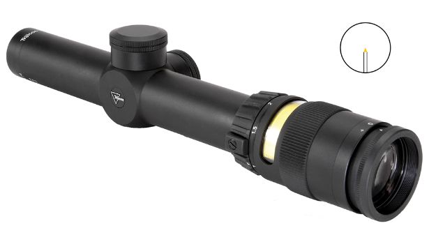 Picture of Trijicon 200052 AccuPoint  Black Hardcoat Anodized 1-4x 24mm 30mm Tube Illuminated Amber Triangle Post Reticle