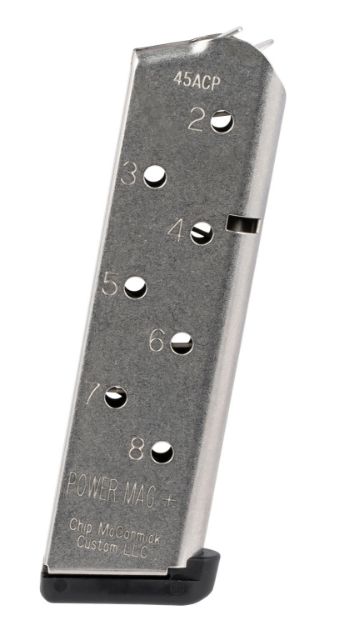 Picture of CMC Products 12131 Power Mag Plus 8rd 45 ACP Fits 1911 Government Stainless Steel w/ Black Base Pad