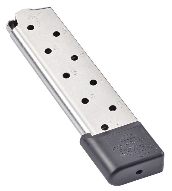 Picture of CMC Products 12150 Power Mag Plus 10rd 45 ACP Fits 1911 Government Stainless Steel w/ Black Base Pad