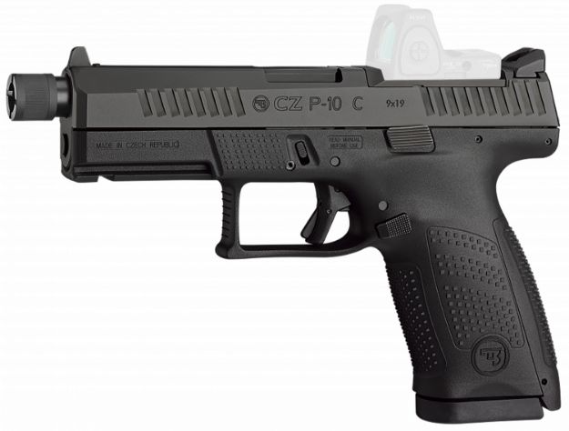 Picture of CZ-USA 91513 P-10 C  Compact Frame 9mm Luger 17+1 4.02" Black Steel Threaded Barrel Black Nitride Optic Ready/Serrated Steel Slide Black Polymer Frame w/Picatinny Rail