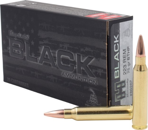 Picture of Hornady 80267 Black  223Rem 75gr Boat Tail Hollow Point 20 Per Box/10 Case