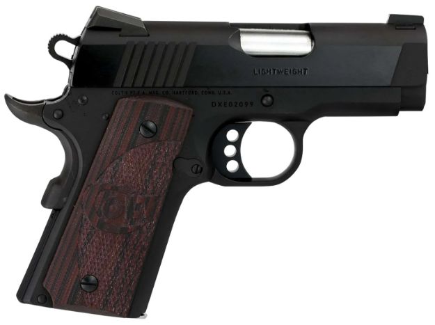 Picture of Colt Mfg O7800XE Defender  Compact 45 ACP 7+1 3" Black Steel Barrel, Blued Serrated Slide, Matte Black Cerakote Aluminum Frame w/Beavertail, Black Cherry Tactical G10 Grips, Ambidextrous