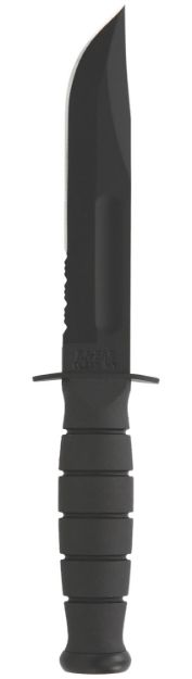 Picture of Ka-Bar 1257 Short Fight/Utility 5.25" Fixed Clip Point Part Serrated Black 1095 Cro-Van Blade, Black Kraton G Handle, Includes Sheath