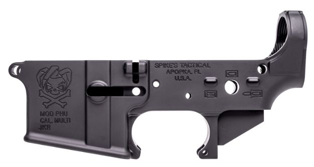 Picture of Spikes STLS024 PHU Joker Stripped Lower Receiver Multi-Caliber 7075-T6 Aluminum Black Anodized for AR-15