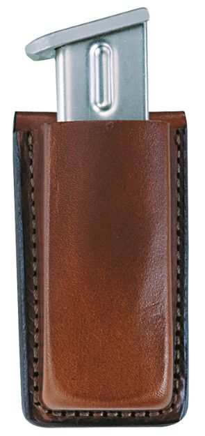 Picture of Bianchi 10734 Open Top Mag Pouch  Single Tan Leather Belt Clip Compatible w/ 9mm/10mm/40/45 Belts 1.75" Wide