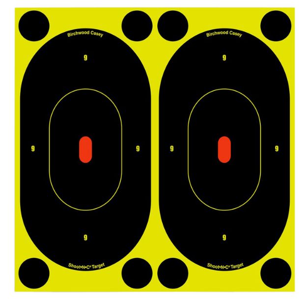 Picture of Birchwood Casey 34750 Shoot-N-C Reactive Target Self-Adhesive Paper Black/Yellow 7" Oval Silhouette 60 Pack