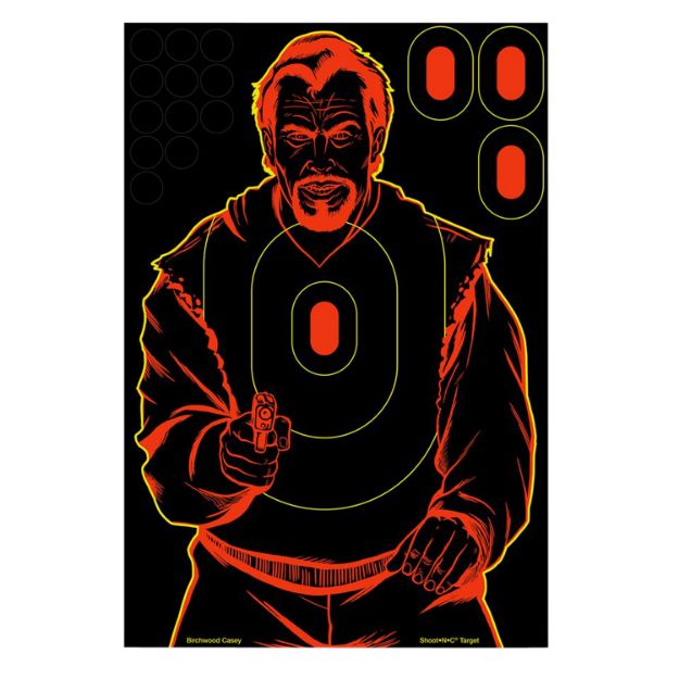 Picture of Birchwood Casey 34645 Shoot-N-C Reactive Target Self-Adhesive Paper Black/Red 12"x18" Bad Guy Silhouette 5 Pack