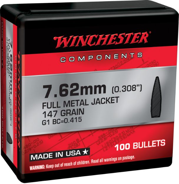 Picture of Winchester Ammo WB762M147X Centerfire Rifle  7.62mm 147gr Full Metal Jacket Boat Tail 100 Per Box/10 Case