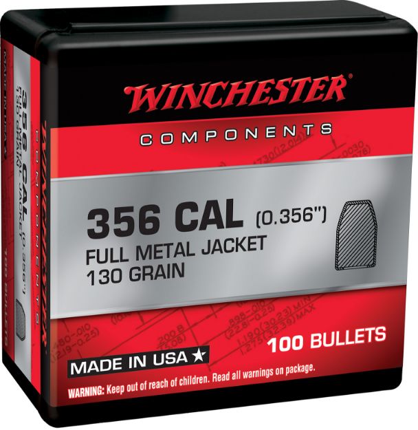 Picture of Winchester Ammo WB38MC130X Centerfire Handgun Reloading 38Cal 130gr Full Metal Jacket 100 Per Box/10 Case