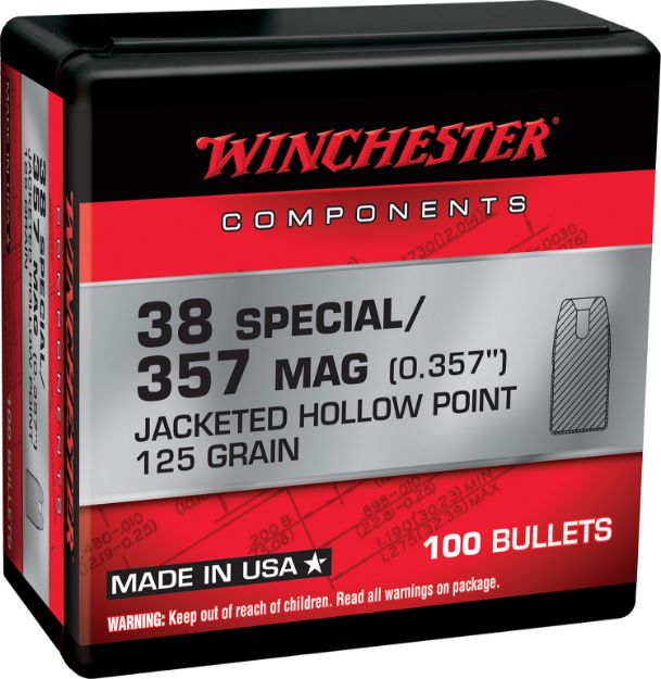 Picture of Winchester Ammo WB38HP125X Centerfire Handgun Reloading 38Special 125gr Jacketed Hollow Point 100 Per Box/10 Case