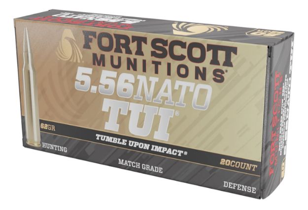 Picture of Fort Scott Munitions 556062SBV1 Tumble Upon Impact (TUI)  5.56x45mmNATO 62gr Solid Brass Spun 20 Per Box/25 Case