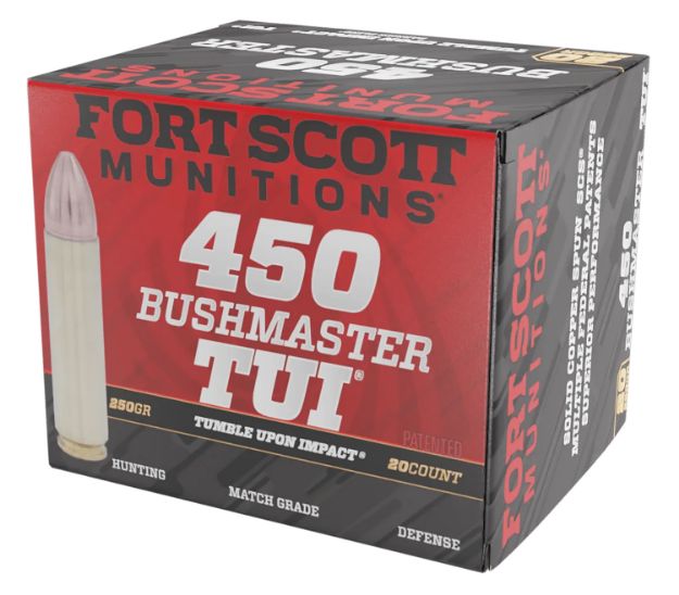 Picture of Fort Scott Munitions 450BM250SCV Tumble Upon Impact (TUI) Rifle 450Bushmaster 250gr Solid Copper Spun 20 Per Box/10 Case