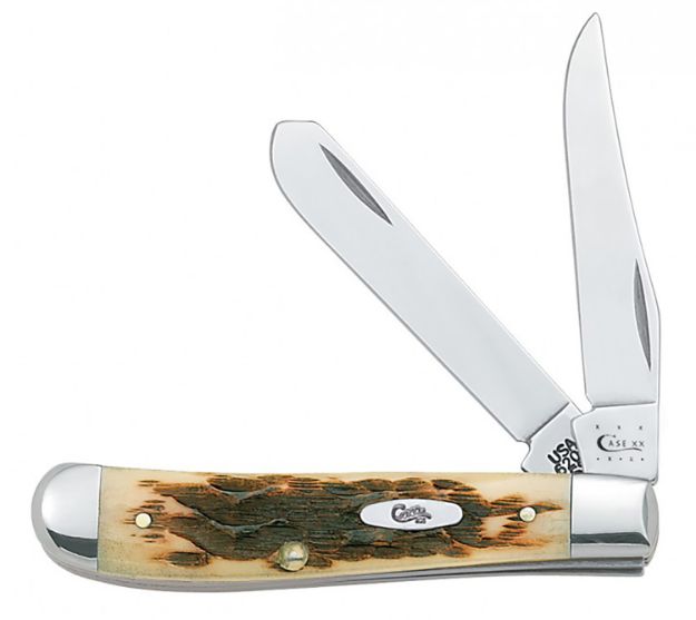 Picture of Case 00013 Mini Trapper  2.70"/2.75" Folding Clip Point/Spey Plain Mirror Polished Tru-Sharp SS Blade/ Peach Seed Jigged Amber Bone Handle