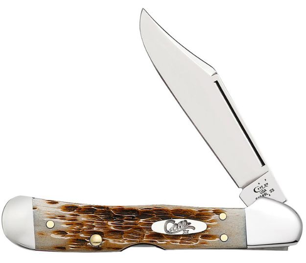 Picture of Case 00133 CopperLock  Mini 2.72" Folding Clip Point Plain Mirror Polished Tru-Sharp SS Blade/Peach Seed Jigged Amber Bone Handle