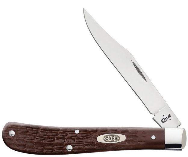 Picture of Case 00135 Trapper Slimline 3.25" Folding Clip Point Plain As-Ground Tru-Sharp SS Blade/Brown Jigged Synthetic Handle