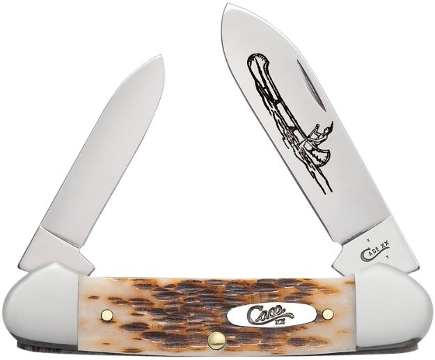 Picture of Case 00263 Canoe  2.60"/1.97" Folding Spear/Pen Plain Mirror Polished Chrome Vanadium Steel Blade/Peach Seed Jigged Amber Bone Handle