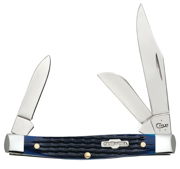 Picture of Case 02806 Stockman  Medium 2.42"/1.58"/1.57" Folding Clip/Sheepsfoot/Pen Plain Mirror Polished Tru-Sharp SS Blade/Rogers Corn Cob Jigged Blue Bone Handle