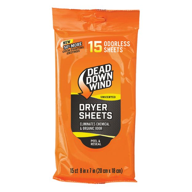 Picture of Dead Down Wind 1113 Dryer Sheets  Odor Eliminator Odorless Scent Dryer Sheet 15 Per Pkg