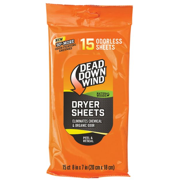 Picture of Dead Down Wind 11913 Dryer Sheets  Cover Scent Natural Woods Scent Dryer Sheet 15 Per Pkg