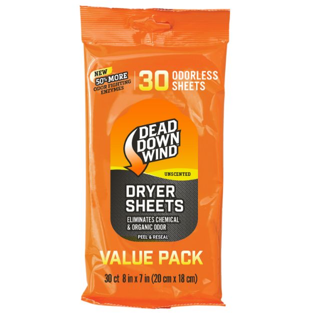 Picture of Dead Down Wind 113019 Dryer Sheets  Odor Eliminator Odorless Scent Dryer Sheet 30 Per Pkg