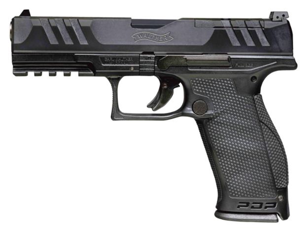 Picture of Walther Arms 2844001 PDP Optic Ready 9mm Luger Caliber with 5" Barrel, 18+1 Capacity, Black Finish Picatinny Rail Frame, Serrated/Optic Cut Black Steel Slide & Performance Duty Textured Polymer Grip