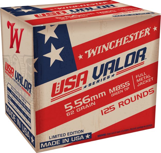 Picture of Winchester Ammo USA855125 USA Valor M855 Green Tip 5.56x45mmNATO 62gr Full Metal Jacket 125 Per Box/10 Case