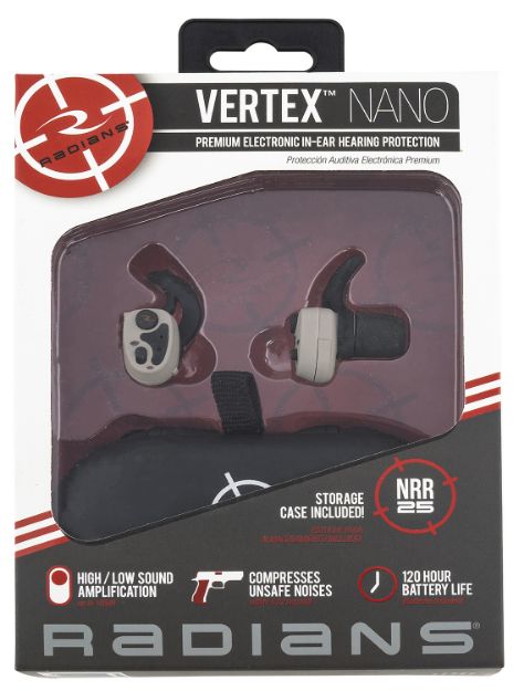 Picture of Radians VXNANO40 Vertex Nano Wireless Electronic Earbuds 25 dB In The Ear Tan Adult 1 Pair