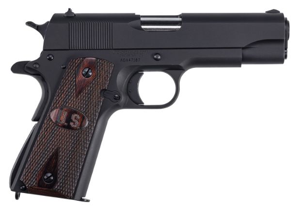 Picture of Auto-Ordnance 1911BKOCW 1911 A1 Commander 45 ACP 9+1 4.25" Matte Black Serrated  Carbon Steel Slide Matte Black Matte Black Carbon Steel Checkered Wood w/Integrated US Logo Grips Right Hand