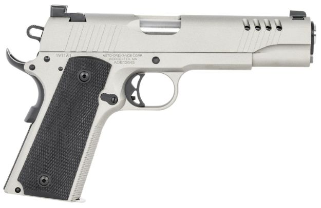 Picture of Auto-Ordnance 1911TCAC6 1911 A1  45 ACP 7+1 5" Savage Silver Cerakoate, Serrated/Ported Slide,  Black Rubber Grips, Fixed 3-Dot Combat Day Sights